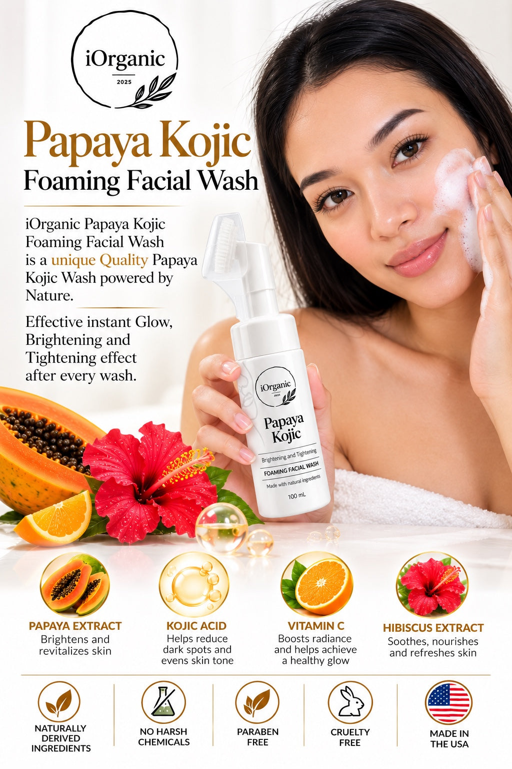 Revitalize Your Skin with Papaya Kojic Foaming Facial Wash & Silicone Brush
