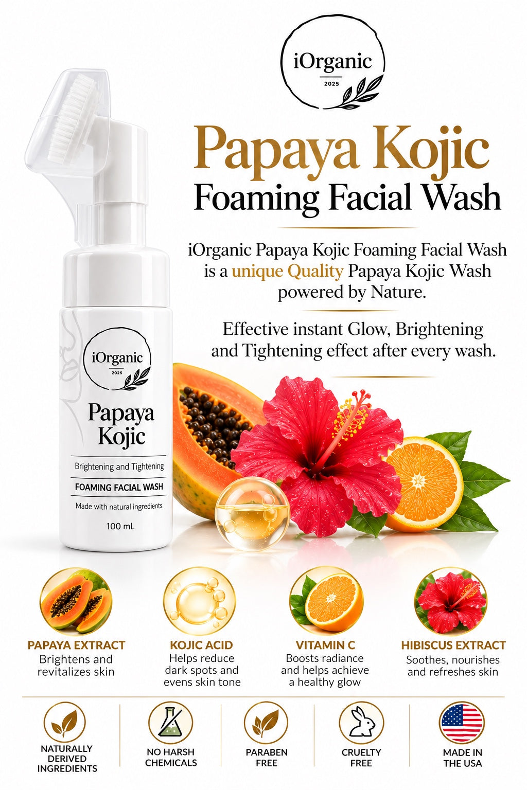 Revitalize Your Skin with Papaya Kojic Foaming Facial Wash & Silicone Brush