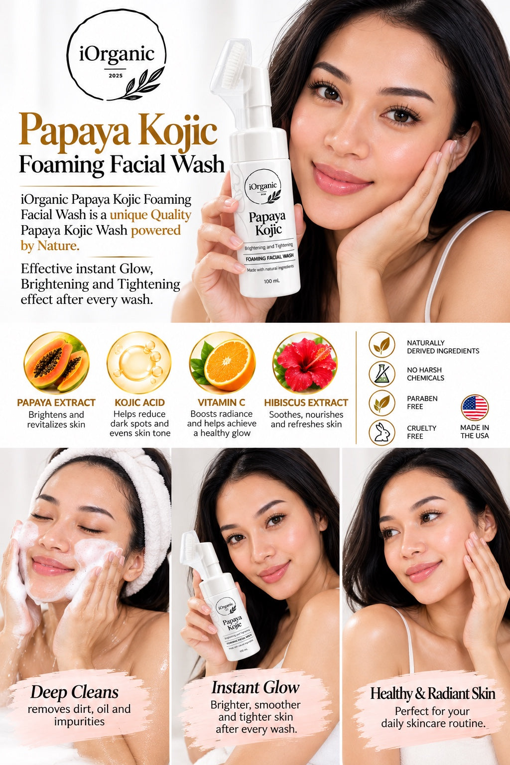 Revitalize Your Skin with Papaya Kojic Foaming Facial Wash & Silicone Brush