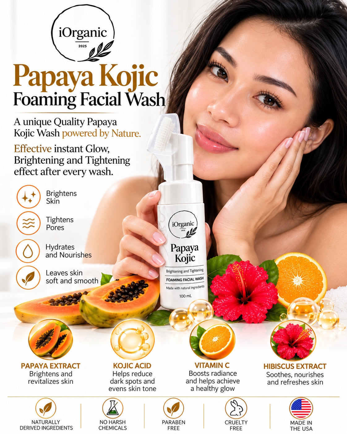 Revitalize Your Skin with Papaya Kojic Foaming Facial Wash & Silicone Brush
