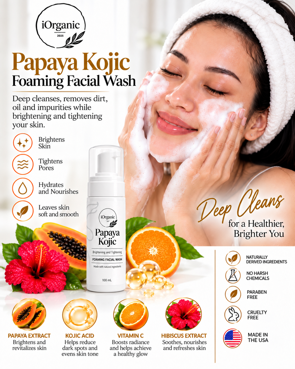 Unlock Radiance: Papaya Kojic Acid Foaming Facial Wash - 100ml