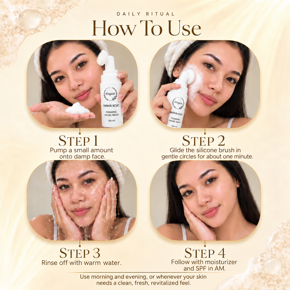 Revitalize Your Skin with Papaya Kojic Foaming Facial Wash & Silicone Brush